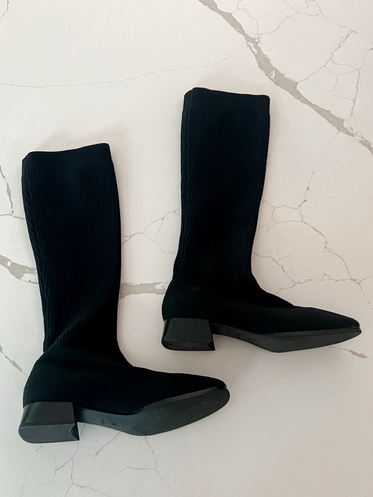 Vivaia Black Tara Pro Square Toe Water Repellent Wool Knee High Sock Boots 6.5